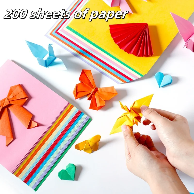 200pcs 10-Color Mixed Square Origami Paper, Handcrafted Colorful Paper for Origami & Paper Cutting, 10 Vibrant Shades