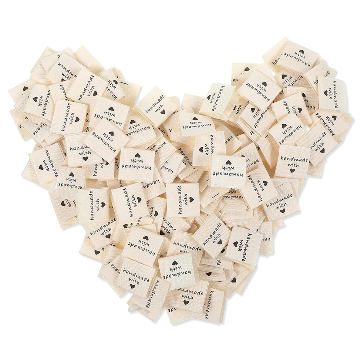 2025+ 200PCS Sewing Labels for Handmade Items, Handmade with Love Embossed Tags Sew on Clothing, Fabric Labels