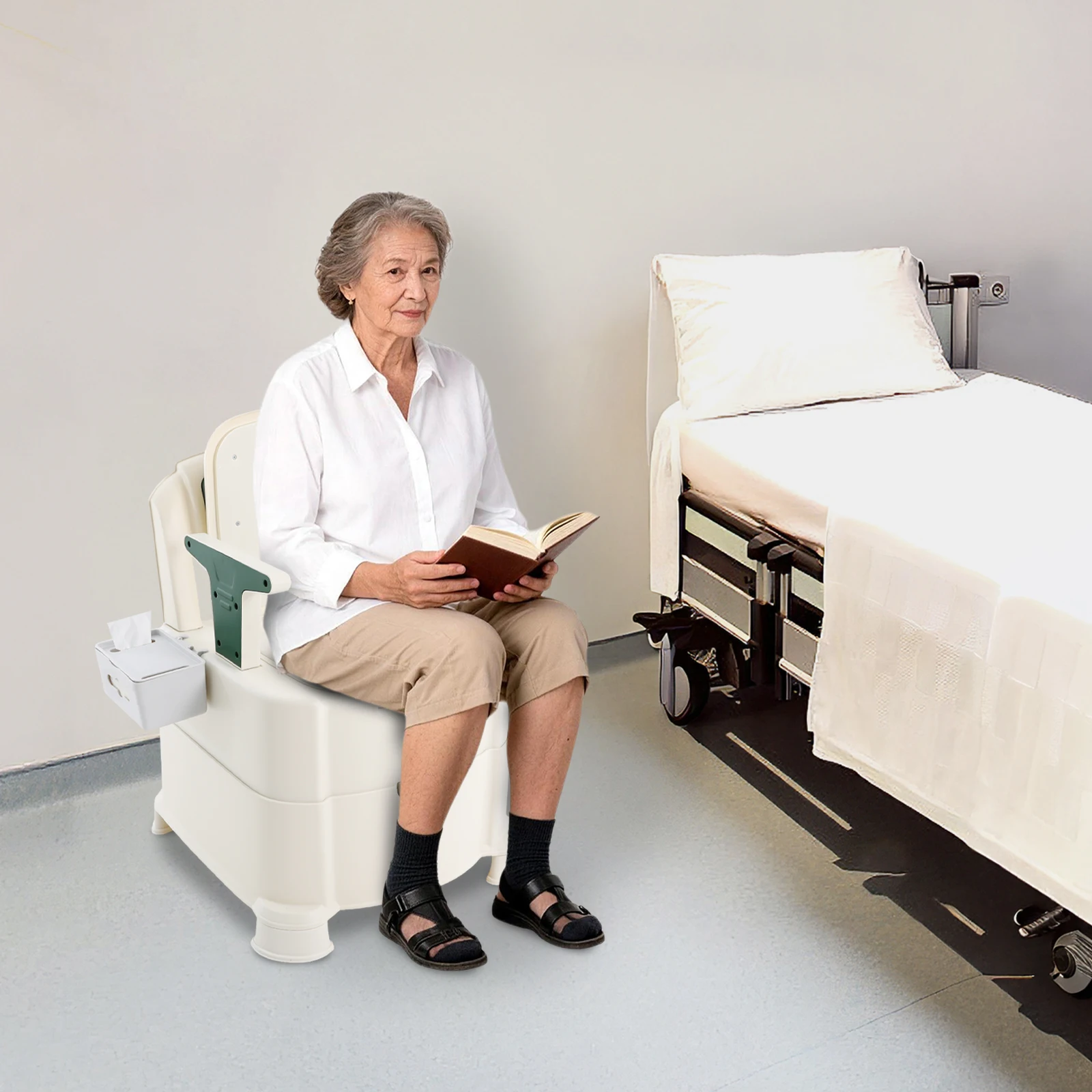 

100kg Load Capacity Bedside Commode, Adjustable Height Portable Toilet, Mobile Commode Chair With Induction Night Light And Armrests For Elderly, Disabled