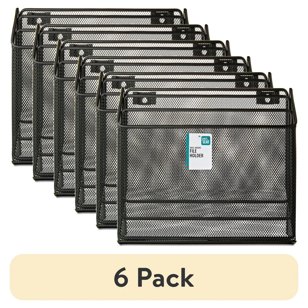 6 Pack Wall Mount Metal Mesh File Holder 3 Tier Document Organizer Efficient Desk Storage Lightweight Durable Office Supplies