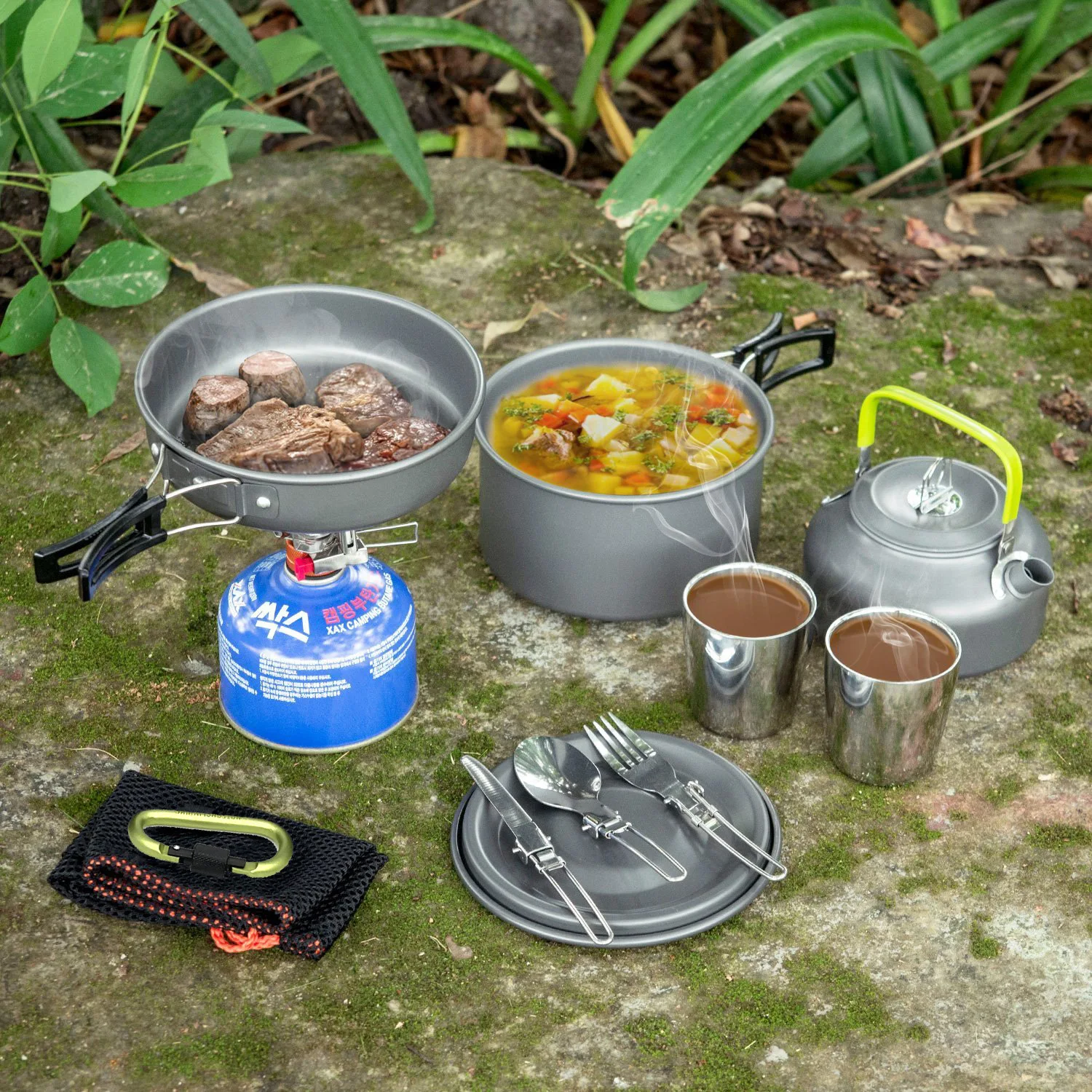 Imagem -06 - Portátil Outdoor Camping Panelas Chaleira Cup Pot Conjunto Louça Mess Kit para Pessoas