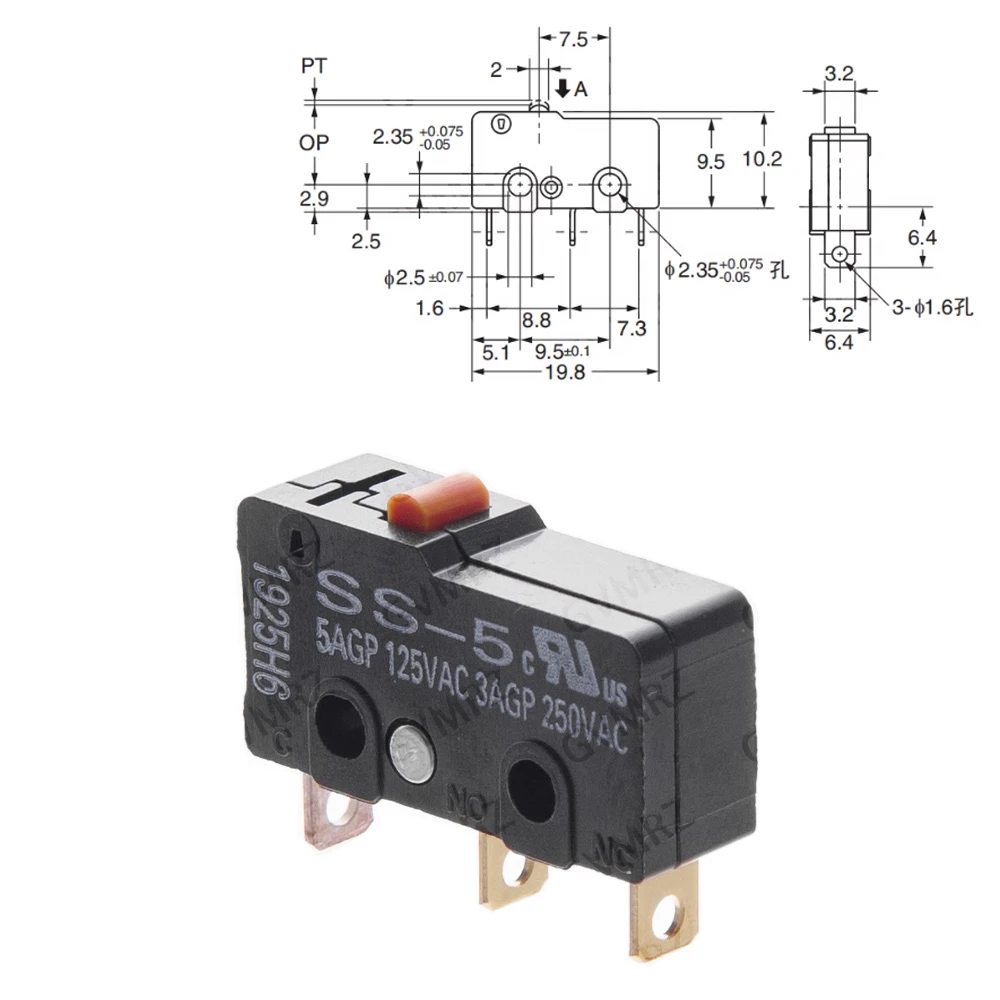 1PCS SS-5 Series Micro Switch, SPST 5A 125VAC, PCB Pin/Solder, Snap-Action for Appliance Integrated circuit