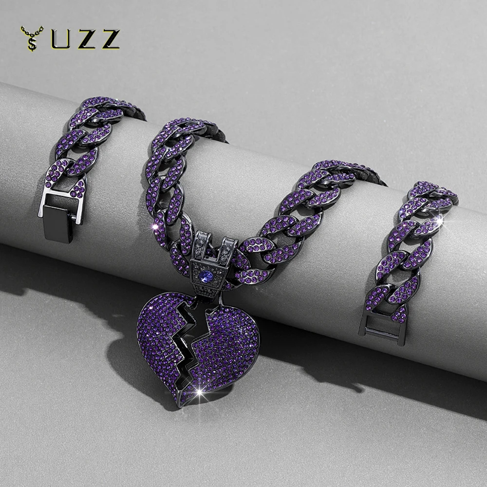 2023 Popular Men Women Hip Hop Big Purple Love Pendant Necklace 16MM Cuban Chain Iced Out Bling Necklaces Fashion Jewelry Gift