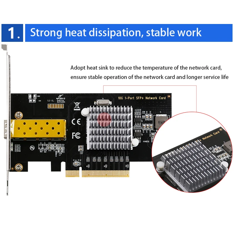 Game PCIE Card PCI Express x 8 for Desktop gaming adaptive 10000M fast Ethernet 10G Single Port SFP Lan Card Fiber Network Card