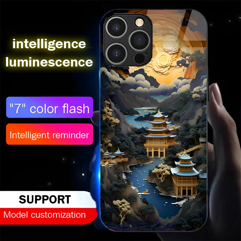 

Pretty Art Paintings LED Light Glow Luminous Phone Case Voice Controlled Shells For iPhone 16 E 15 14 13 12 11 Pro Max XR X Plus