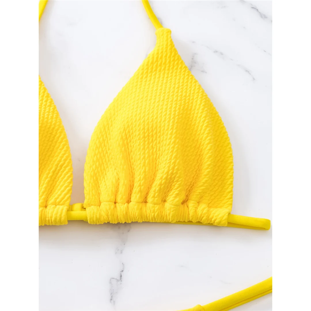 Neuer gerippter Neckholder-Bikini, Damen-Badeanzug, zweiteiliger Bikini-Set, hoch geschnittene Beine, gepolsterter Badeanzug, Badebekleidung, Schwimmanzug V8289 – Detail 9