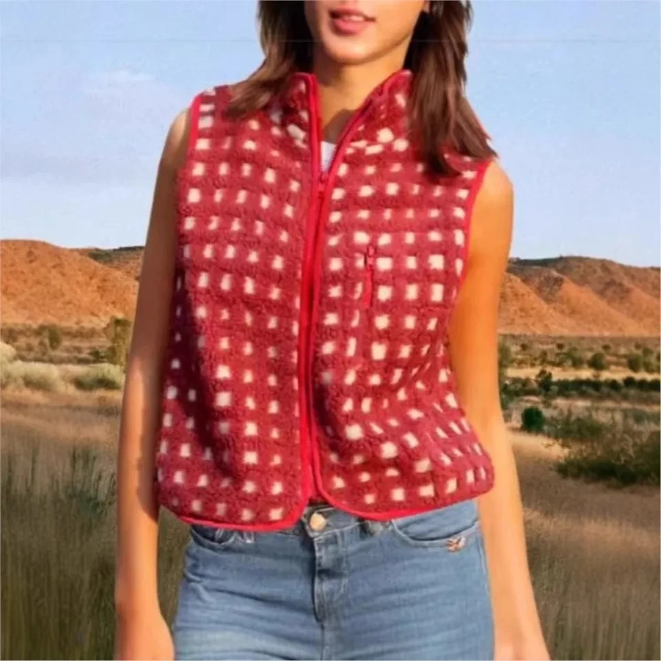 

Women's Waffle Fleece Vest Autumn And Winter Casual Versatile Sleeveless Turtleneck Zipper Vest Female Tops 2025