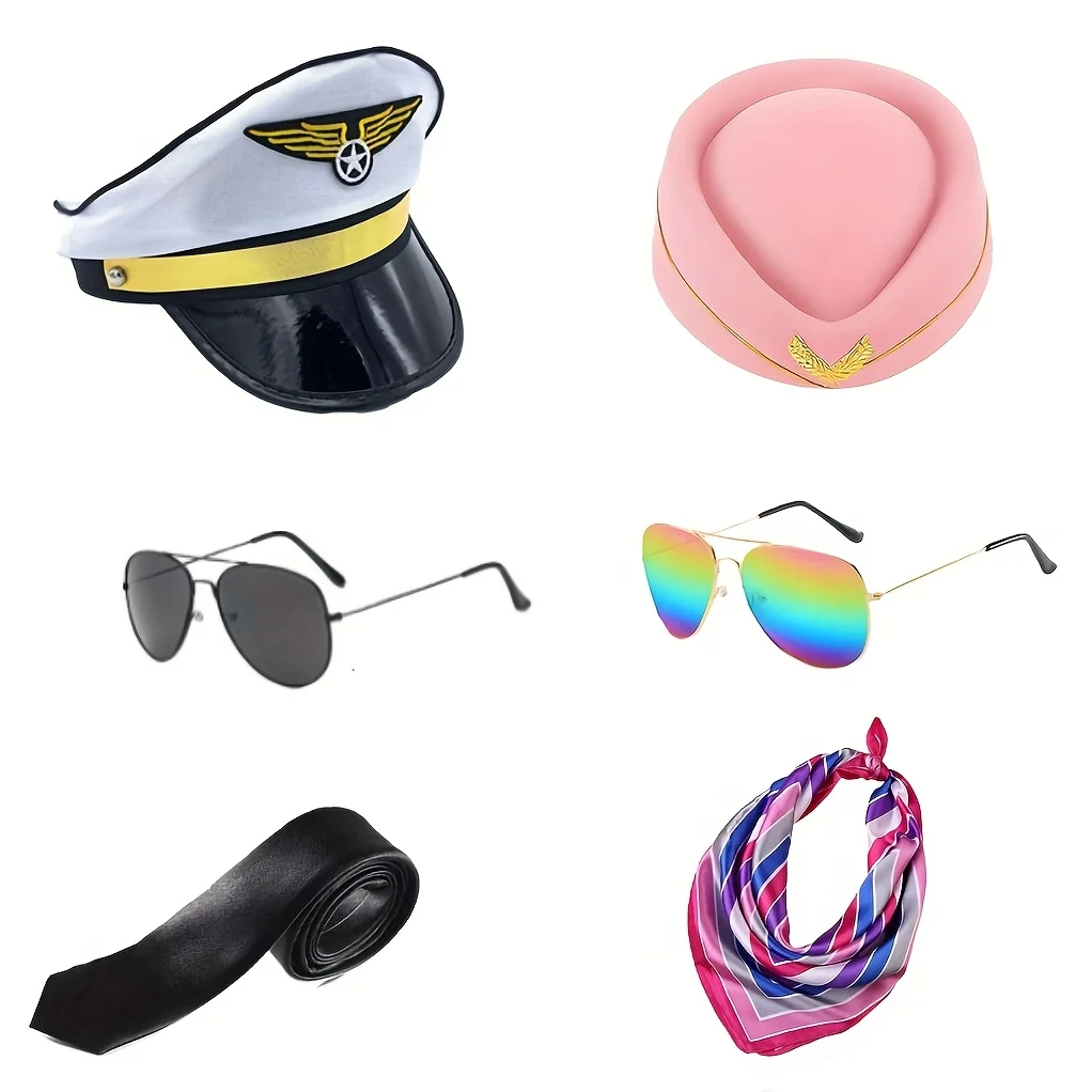 

Аксессуары для одежды PESENAR для бортпроводника: оснащенные шапками для бортпроводника, шарфами и т. д. подходит для ролевой вечеринки