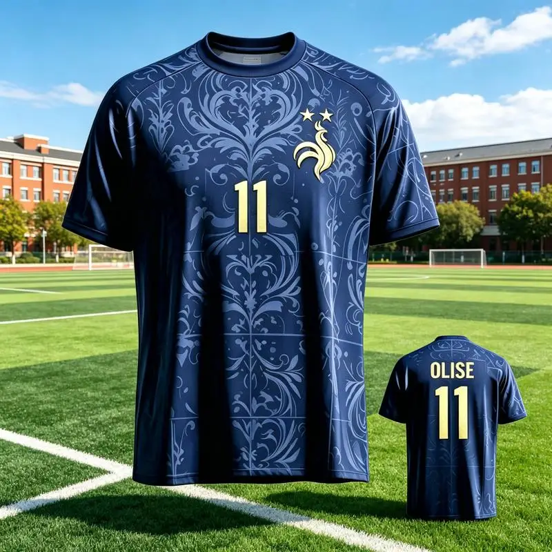 2026-2027 Neues Trikot im Fan-Design von Frankreich, T-Shirt Mbappé # 10, Dembélé # 7-Kinder, Erwachsene, Sport- & Freizeit-Tops T-Shirt Eltern-Kind – Detail 1