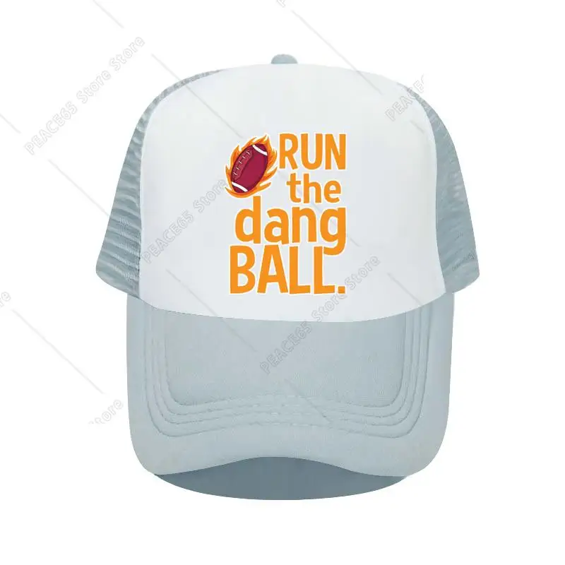 

Funny American Football Visor Trucker Hat Run The Dang Ball Classic Snapback Caps Fire Rugby Hard Dad Hats School Sports