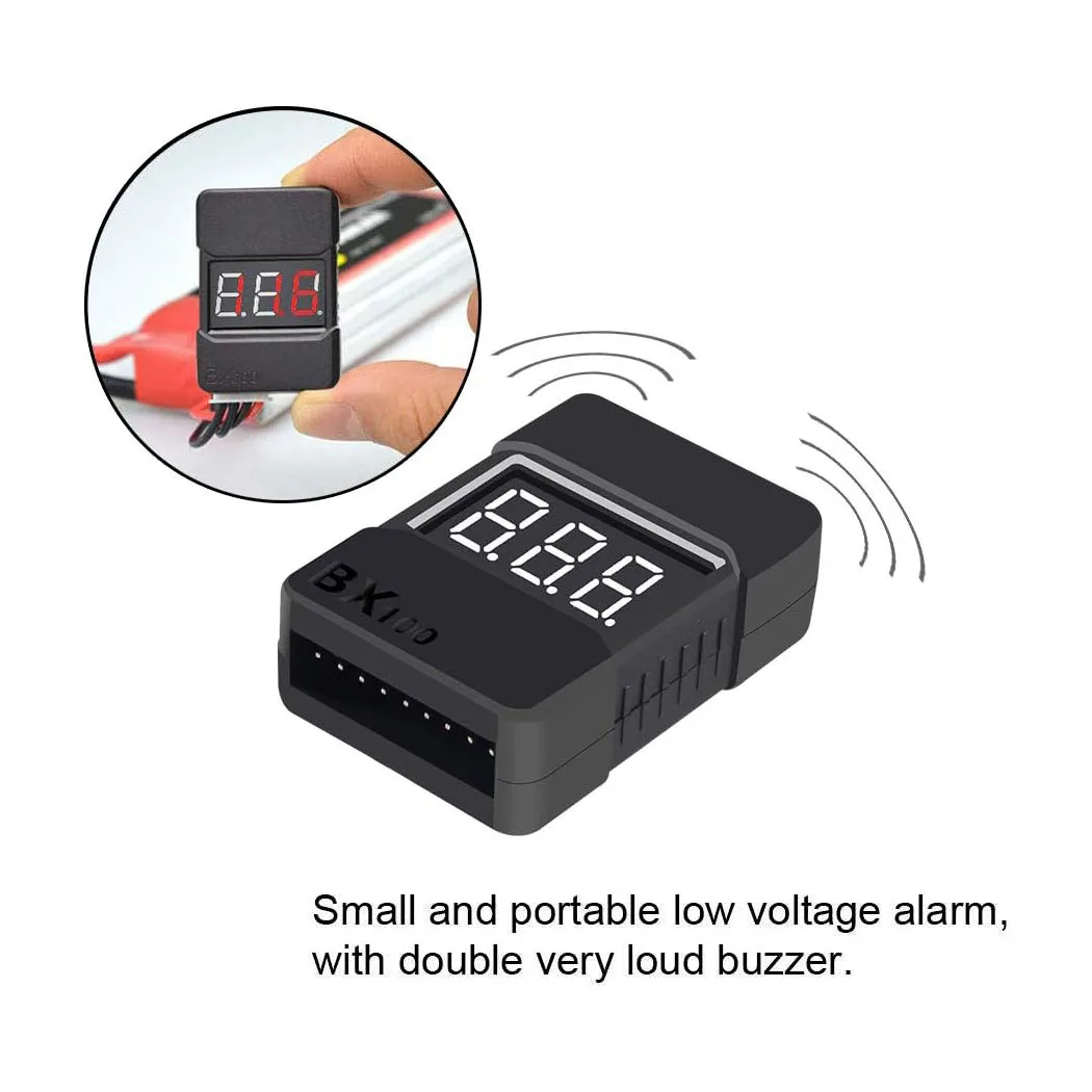 Lipo Battery Tester,4Pack BX100 RC 1-8S Low Voltage Buzzer Alarm Super Sound Warning Checker with LED Indicator for Lipo Life