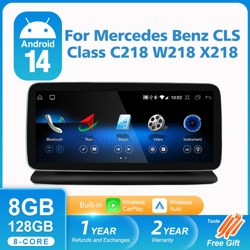 

Android 14 8 + 128 Беспроводной CarPlay для Mercedes Benz CLS Class C218 W218 X218 2010-2018 Мультимедийный плеер Навигация GPS Стерео