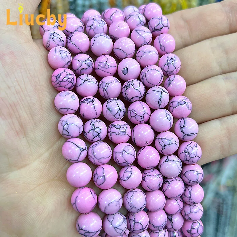 Perline con motivo ondulato rotondo in pietra turchesi rosa per set di gioielli Accessori fai da te Bracciali Orecchini 15 \