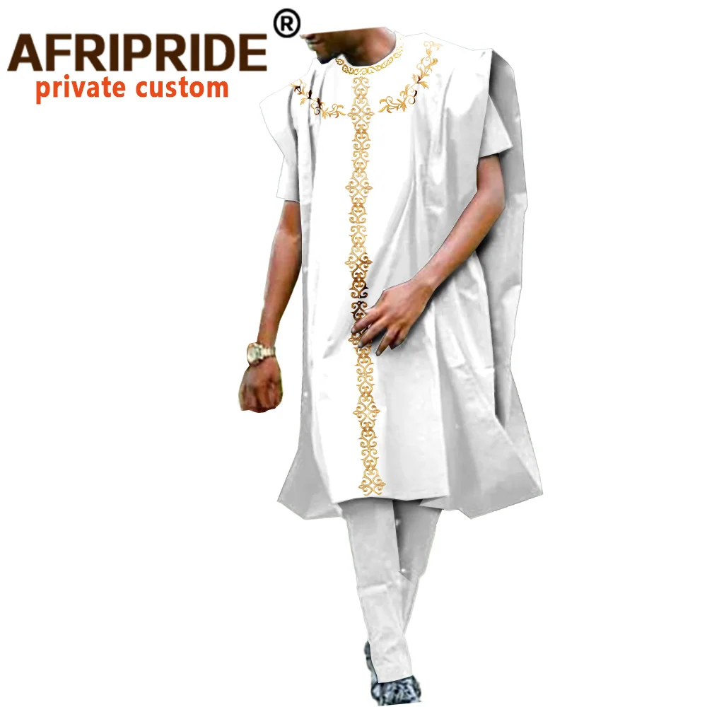 African Clothing for Men Dashiki Coats Shirts and Ankara Pants 3 Piece Suit Agbada Robe Traditional Outfits for Wedding A2016031