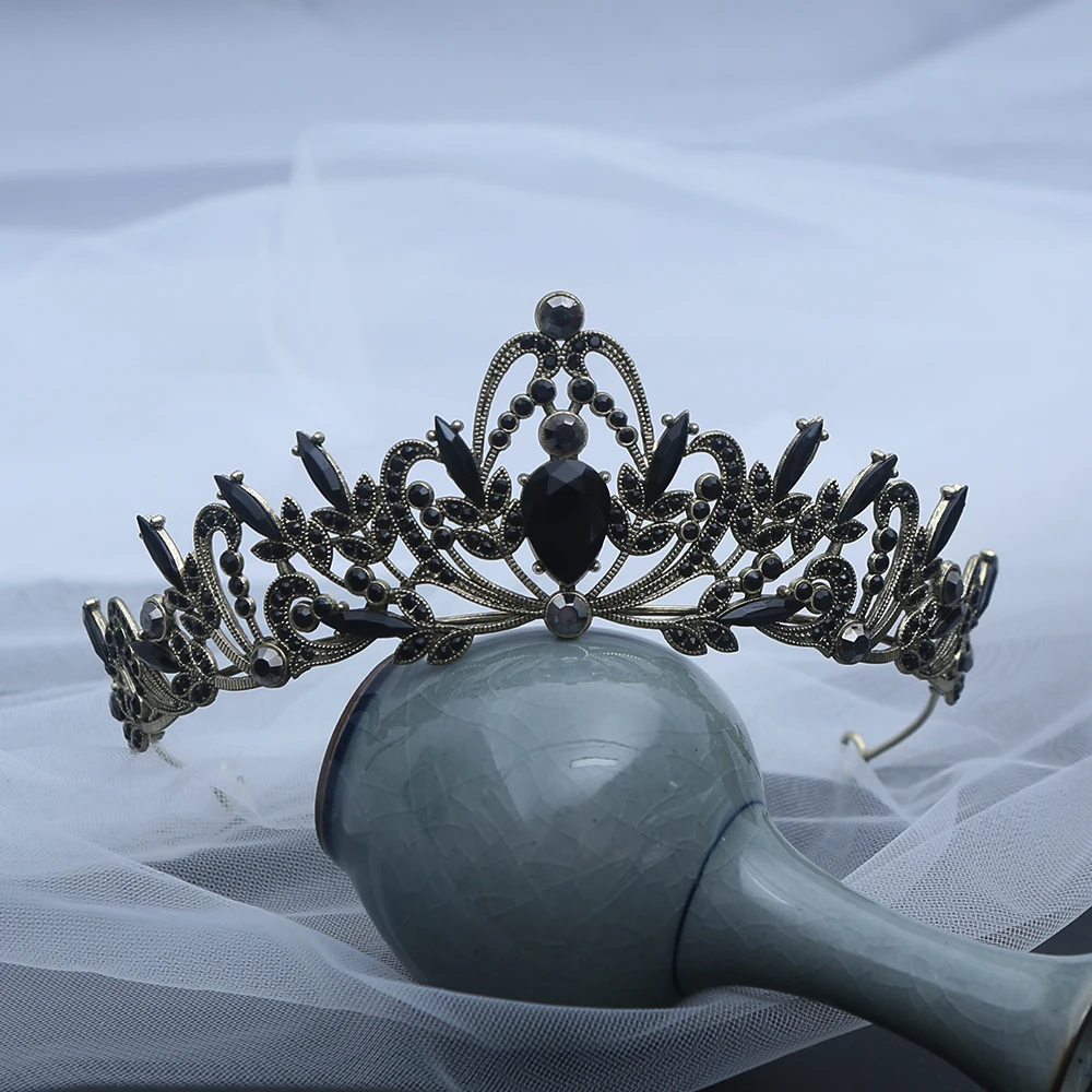 1 Buah Mahkota Rambut Kristal Hitam Antik Gotik Desain Kerajinan Rumit Gaya Elegan Sempurna untuk Pernikahan Cosplay Acara Mistis