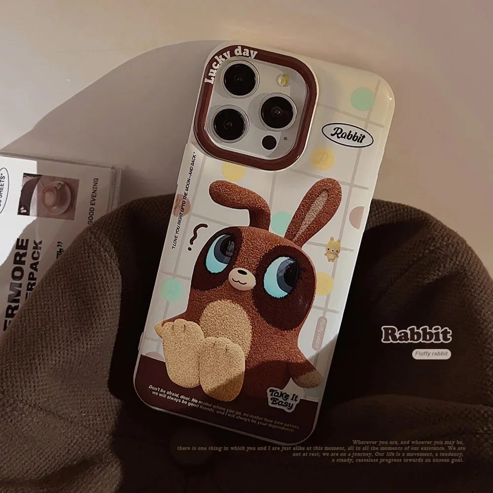 재미있는 꿀벌 토끼 토끼 봉제 인형 전화 케이스, 아이폰 16, 15, 14, 13, 12, 11 프로 맥스, Xr, 14, 15, 16 플러스, 귀여운 만화 소프트 커버