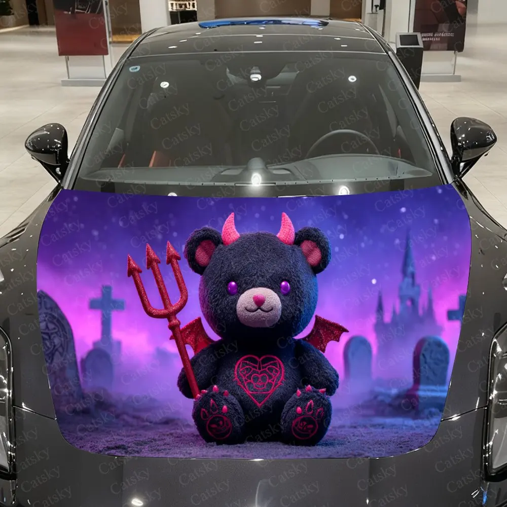 

Dark Realm Cute Demon Bear Car Vinyl Wrap, PVC Waterproof Car Hood Sticker, Self-Adhesive Scratch-Resistant Stickers