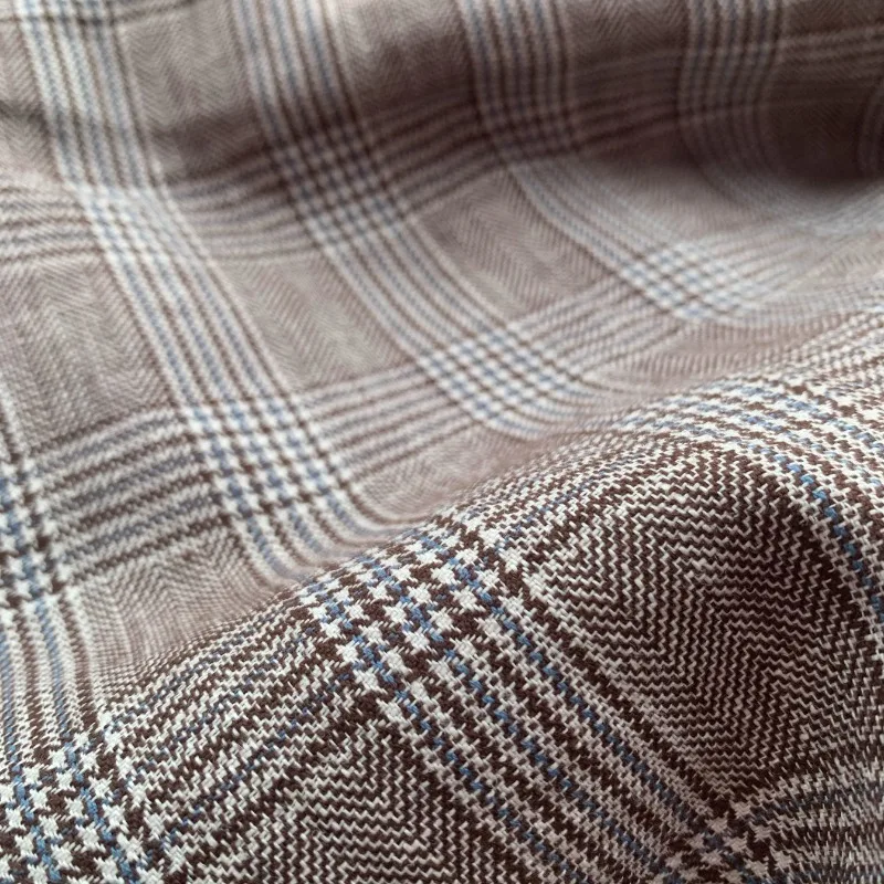 

Coffee White Blue Three Color Linen Cotton Yarn Dyed Check Fabric Italian Spring Summer Dress Robe Pants Clothing Fabric