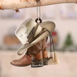 Car Ornament Boots and Hat Cowboy Hanging Ornament Ornamental Acrylic Auto Rearview Mirror Cowboy Flat Car Pendant for Home