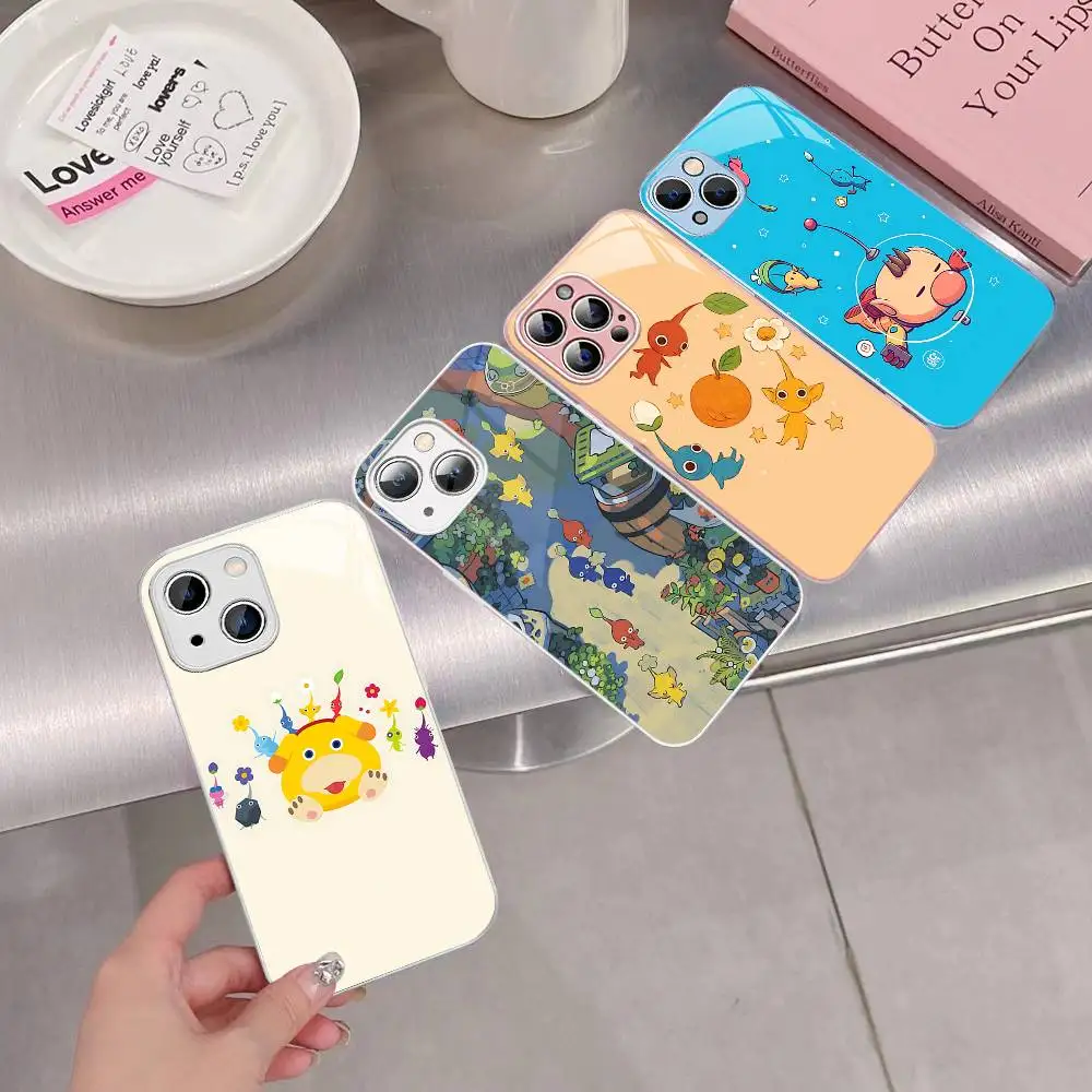 Game Cartoon P-Pikmin 4 Tempered Glass For Iphone 14 13 12 11 Pro Mini XS MAX 14Plus X XS XR Cover