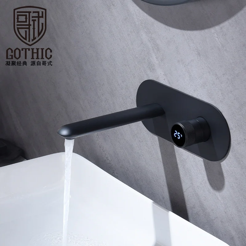 

Bathroom Black Concealed Basin Faucet Wall Mounted Ho&Cold Water Mixer Tap Toilet Washbasin Intelligent Digital Display Faucet