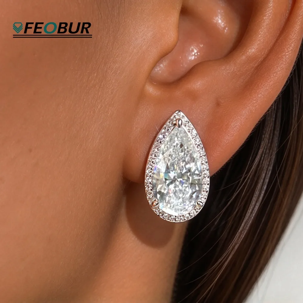 8.4CT 8*15mm Big Waterdrop Full Moissanite Earrings for Women 925 Sterling Silver Pear Cut Diamond Halo Ear Stud Jewelry Wedding