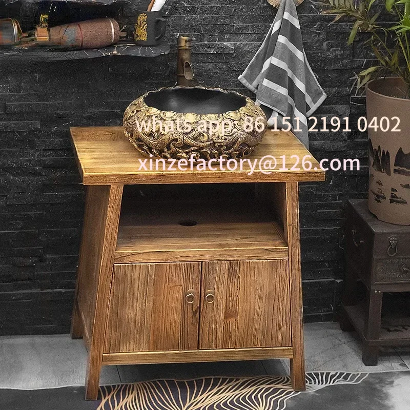 

Customizable Solid Wood Bathroom Cabinet Wash Inter-Platform Basin Combination Cabinet Sink Washbasin Toilet winter