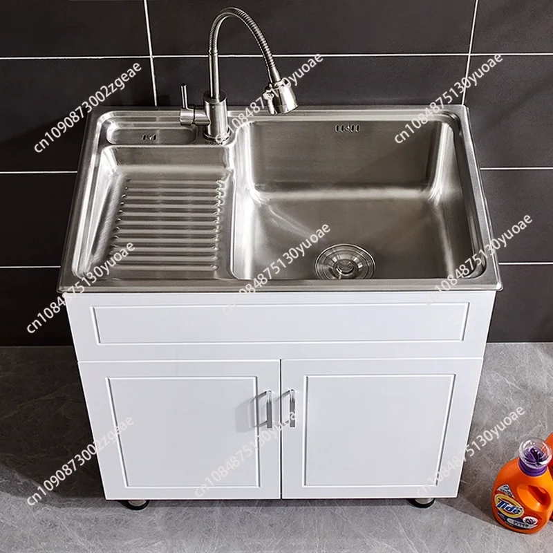 304 stainless steel laundry cabinet, balcony, sink cabinet integrated with rubbing sink, washbasin, solid wood cabinet combined