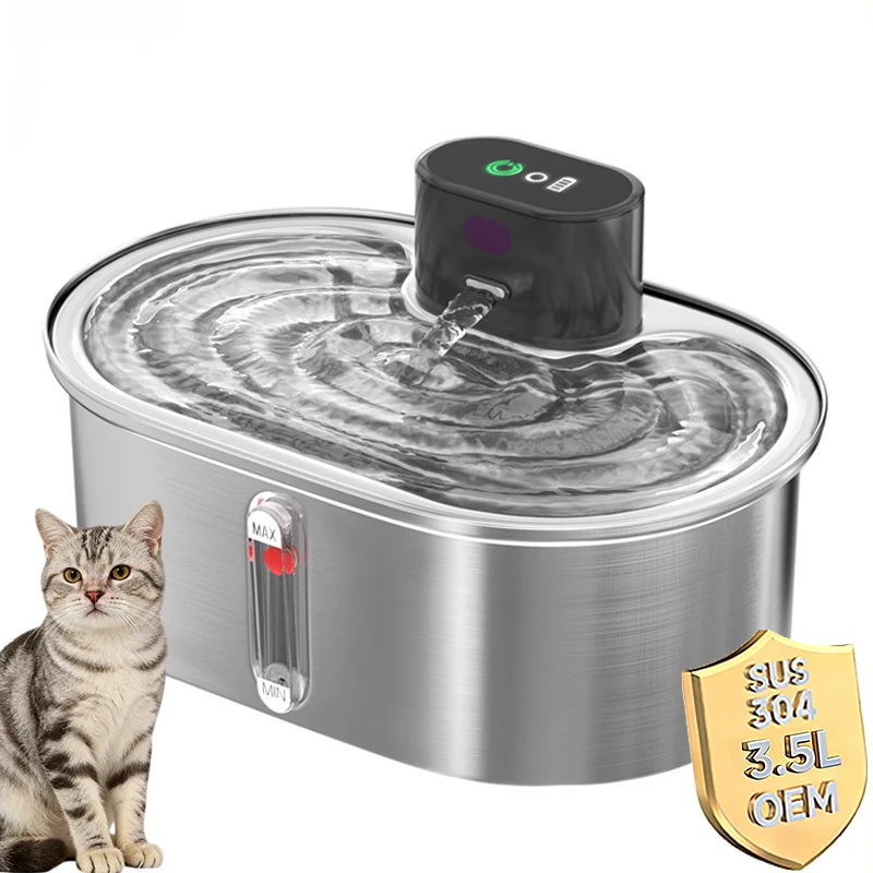 

3L Automatic Cat Water Fountain Stainless Steel with Sensor Battery Cordless Pet Water Dispenser for Multiple Cats