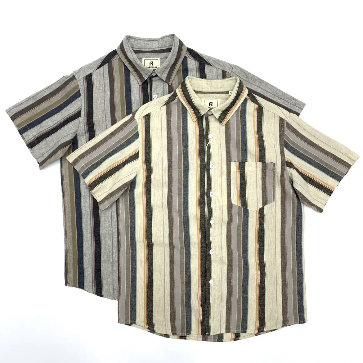 

2026 Summer New Japanese Retro Short-Sleeve Turn-down Collar Striped Cotton and Linen Shirt Men's Fashion Washed Casual Blouses
