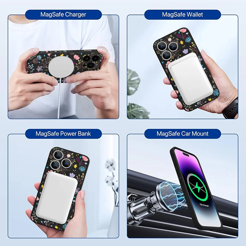 Flowers Print Pattern Phone Case For iPhone 17e 17 16 15 14 13 12 Pro Max 11 16e Air Magnetic For Magsafe Wireless Charge Cover