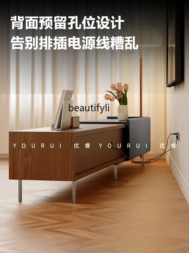 

A57 Retro style solid wood TV cabinet retractable living room modern simple Bauhaus tall cabinet