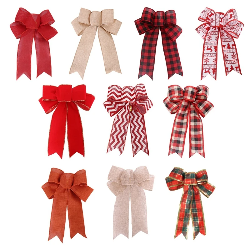 Red Christmas Ribbon Bows Hanging Decorations 24*19cm Bowknot Gift Christmas Tree Ornaments Xmas Party Decor New Year 2024 6pcs