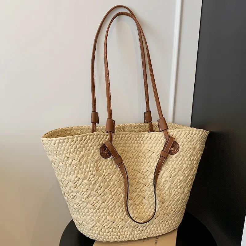 

Perfect Vacation Storage Bag Largecapacity Straw Woven Tote Bag Women Summer Beach Casual French Style Underarm Shoulder Bag