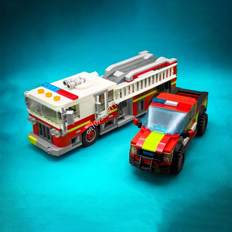 

969 шт. MOC пожарный отдел, две упаковки, города, супер автомобиль, строительные блоки, рождественская игрушка для подростков, подарок, коллекционер для взрослых