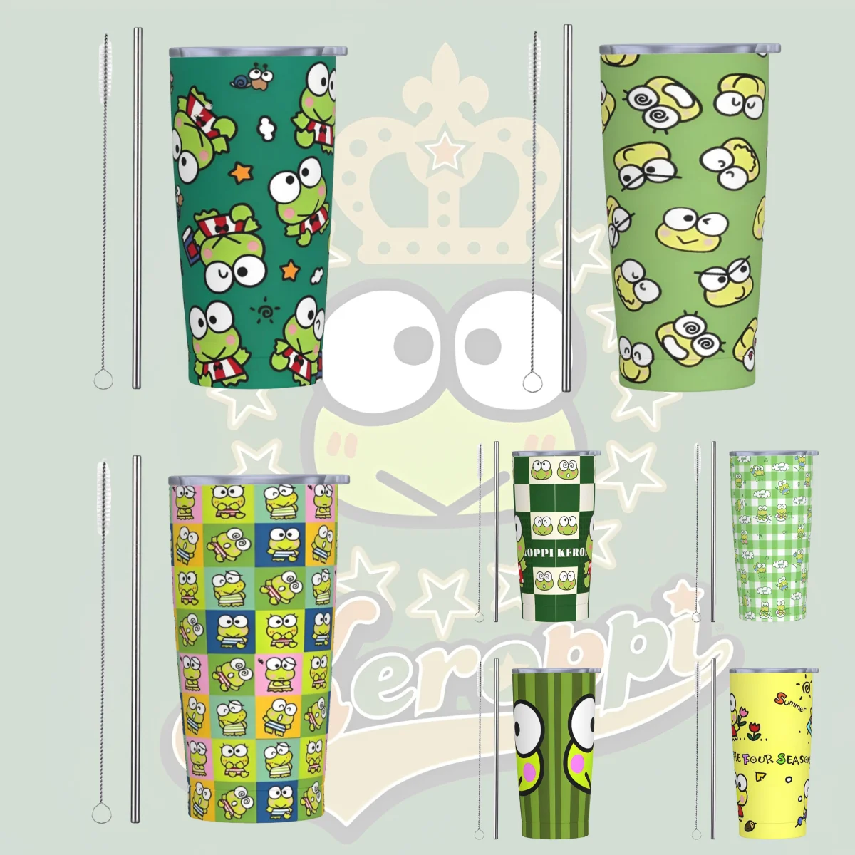 

Keroppi Stainless Steel Tumbler Camping Coffee Mug With Straws and Lid Large Mugs Cup Hot Drinks Water Bottle