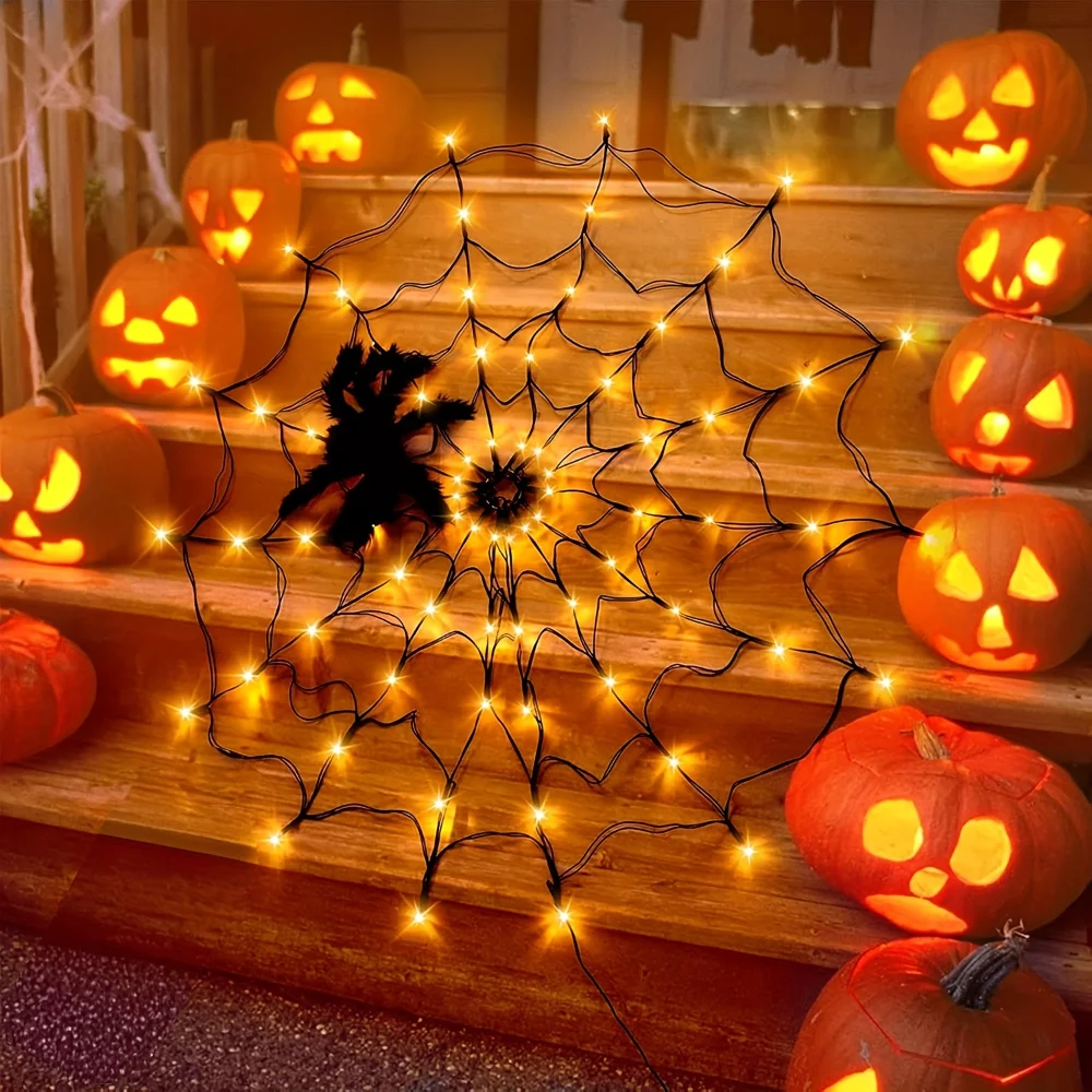 Guirlande lumineuse LED pour Halloween, toile d'araignée, fantôme, Festival, lumière d'ambiance pour maison hantée, décoration de fête, lumière colorée