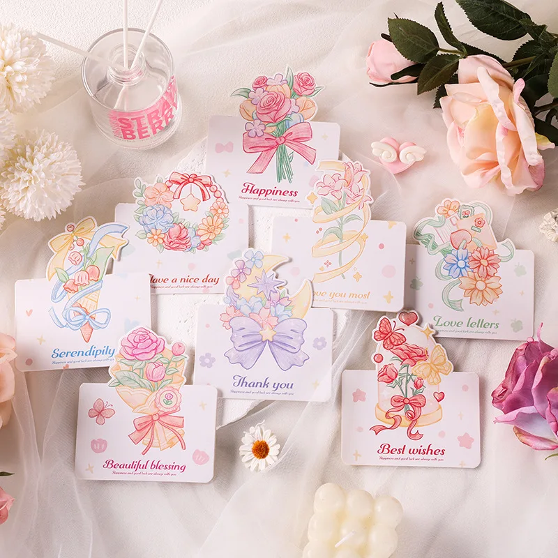 8pcs/set New Flowers Folding Cards Flower Bouquet Card for Mother's Day, Birthday, Anniversary, Valentine's Day, Teachers' Day