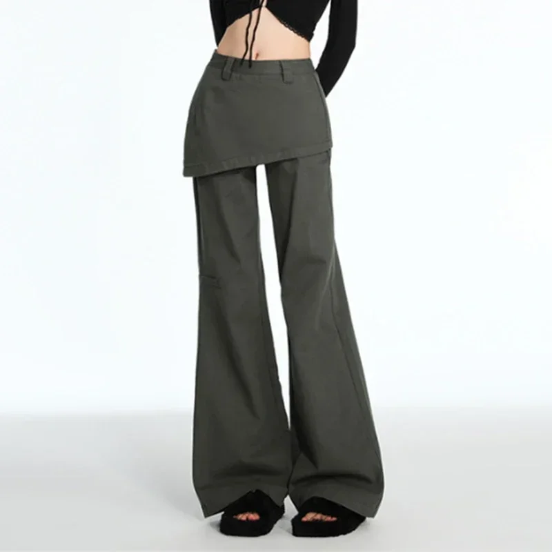 CPSYMYM Casual Women Denim Trousers Chic Empire Waist Flare Pants Fart Curtain Skirt Side Zipper Spring Vintage Lady Jeans