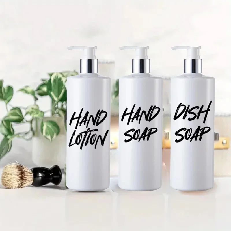 3 Pack White Shampoo Dispenser Kitchen Soap Pump Bottle Refillable Bathroom Gel Liquid Cosmetic Empty Container with 20 Labels