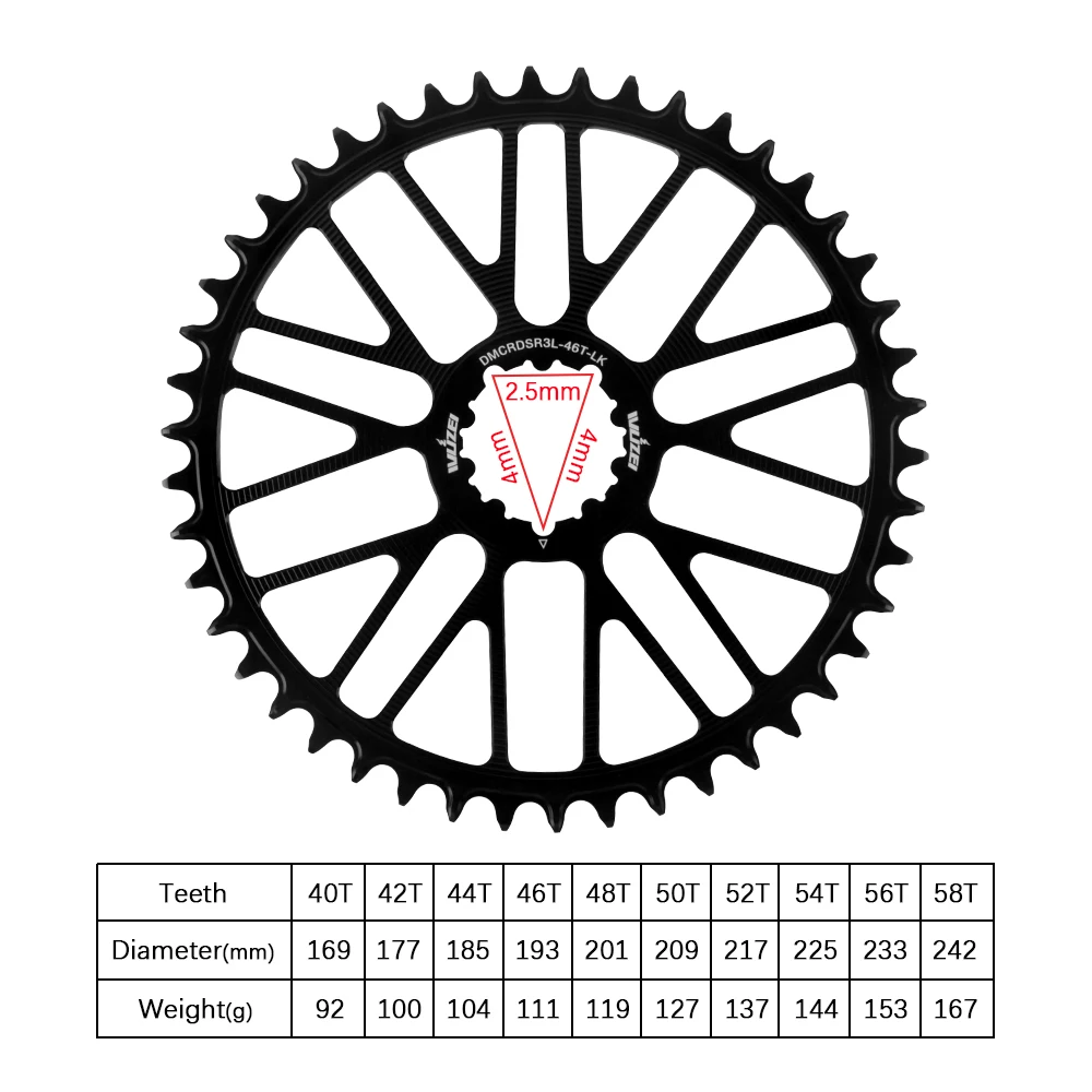 WUZEI Rennrad-Kettenblatt 3-Loch Direktmontage Fahrrad-Kettenrad 40 42 44 46 48 50 52 54 56 58T 11 12 Gang Fahrradkranz für SRAM – Detail 5