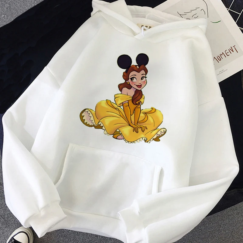 Kawaii disney dos desenhos animados princesa hoodie senhoras engraçado mickey orelhas padrão streetwear harajuku camisola superior feminino