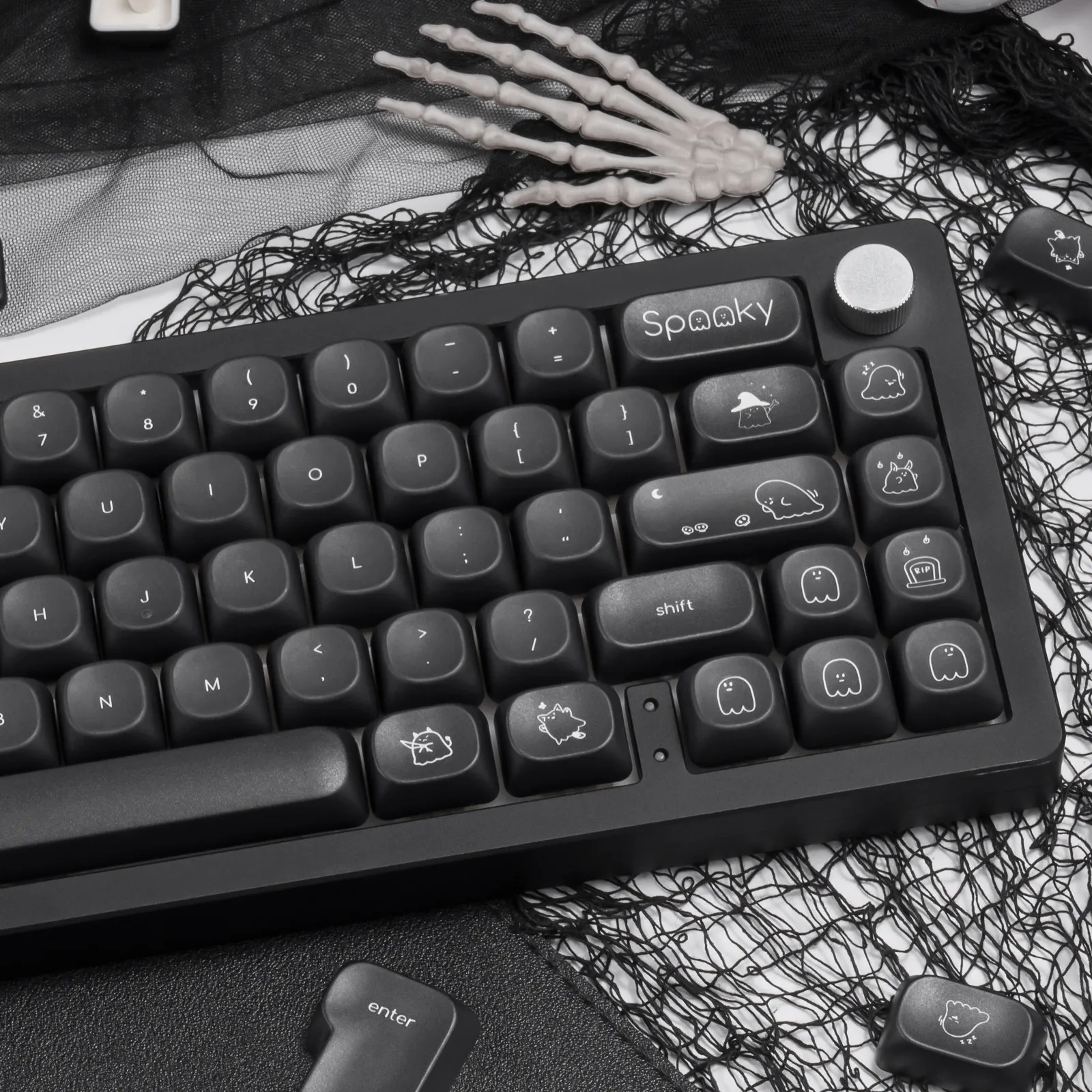 MAIMOOO Black Cute Ghost Keycap MOA Profile PBT Thermal Sublimation Custom Minimalist White Keycaps for Mechanical Keyboard