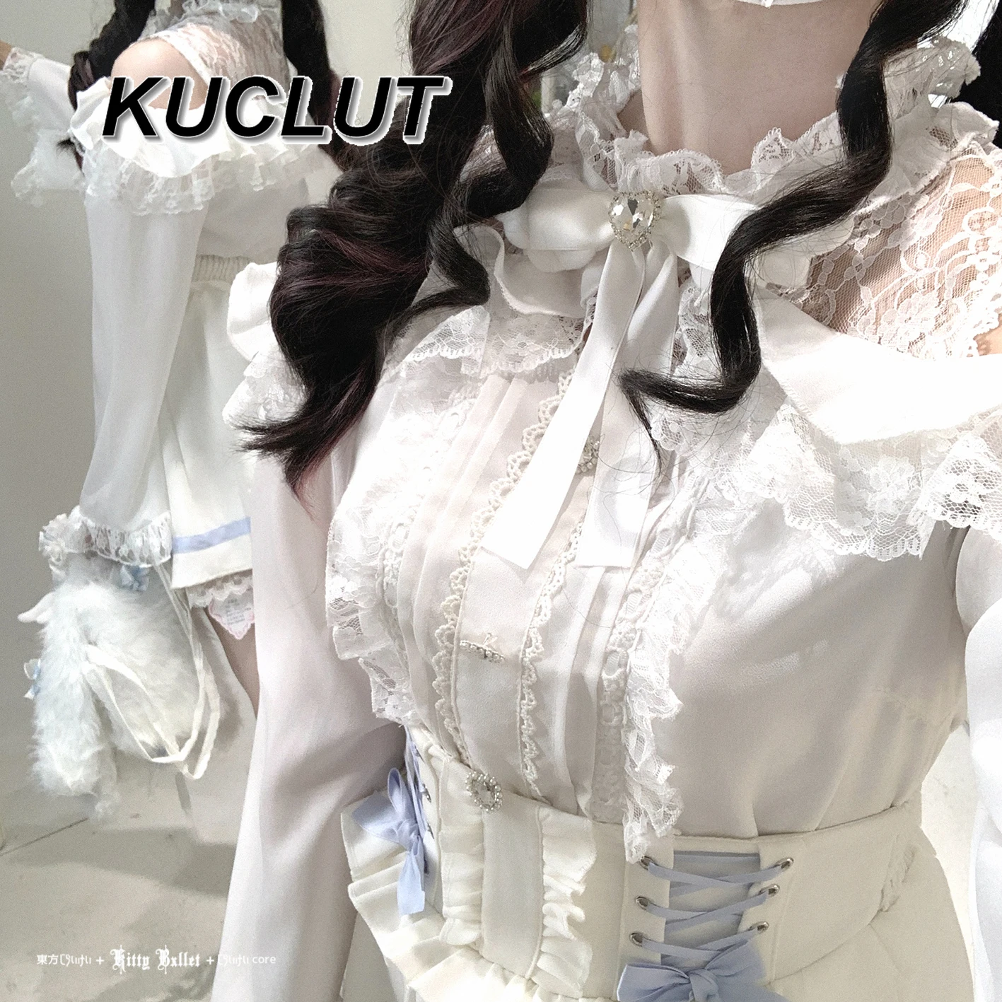 Vrouwen Tops Herfst Kant Off-Shoulder Top Zoete en Leuke Meisjes Shirts Mode Lolita Japanse Stijl Lange Mouw blouse Femme