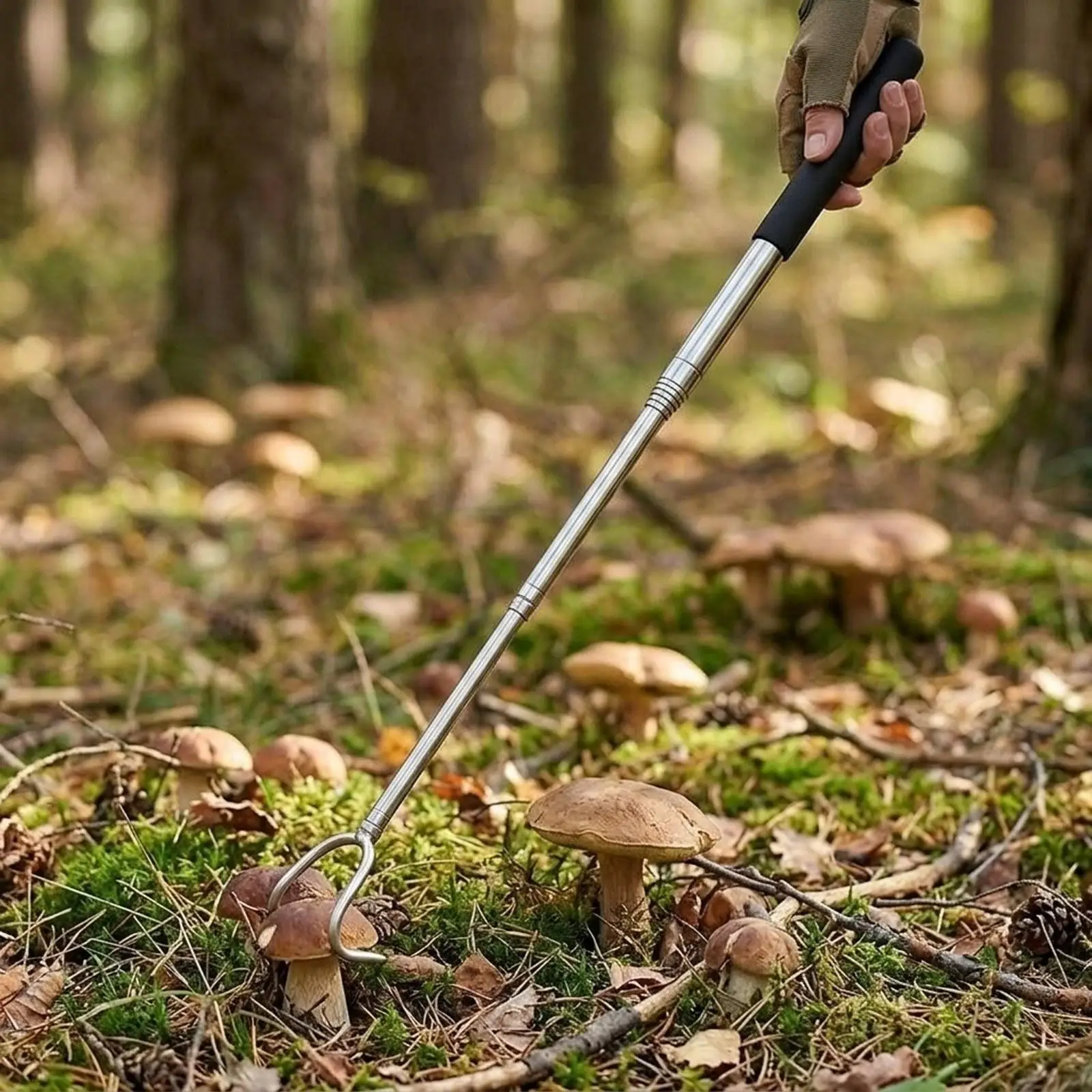 Stainless Steel Telescopic Mushroom Foraging Picker Adjustable Reach Ergonomic Handle Outdoor Gathering Tool