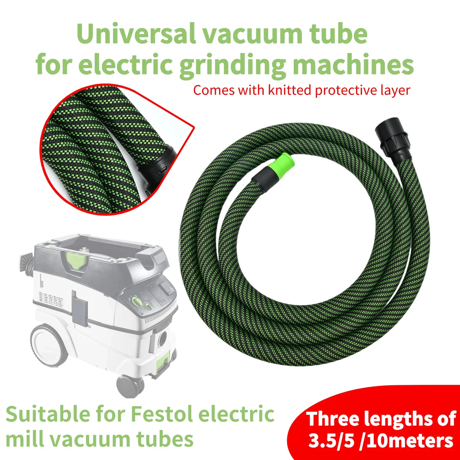 3.5m 5m Dust Extractor Hose for Festool Electric Dry Mill Suction Tube Antistatic Threaded Hose D27/32 and Accessories