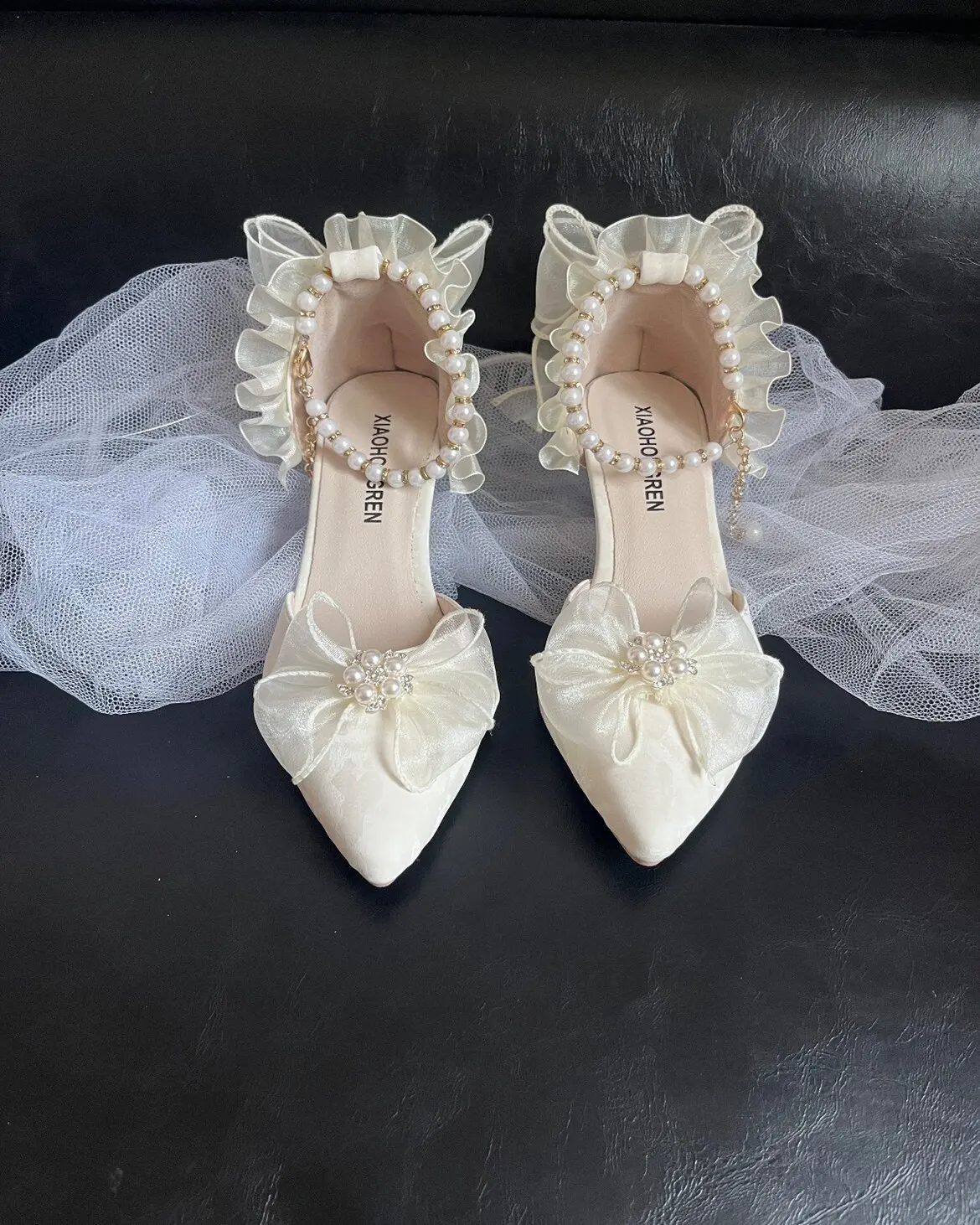 Princess Prom Heels Ladies' Pointed Toe Stiletto Wedding Party Pumps Romantic Sweet Lolita Handmade Embellished Shoes