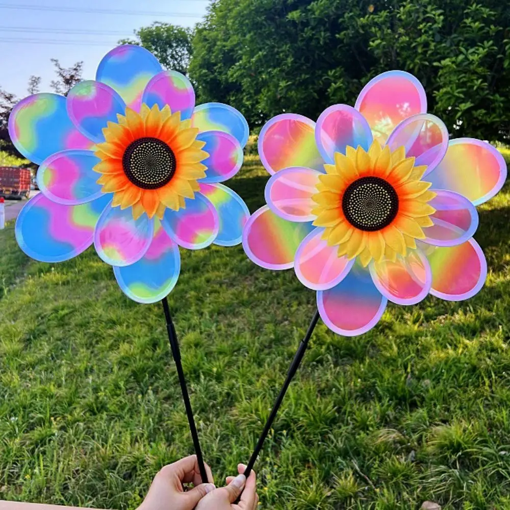 Multistyles Colorful Film Sunflower Windmill PVC Diameter 28/37cm Rotating Sunflower Double-layered Garden Yard Wind Spinner