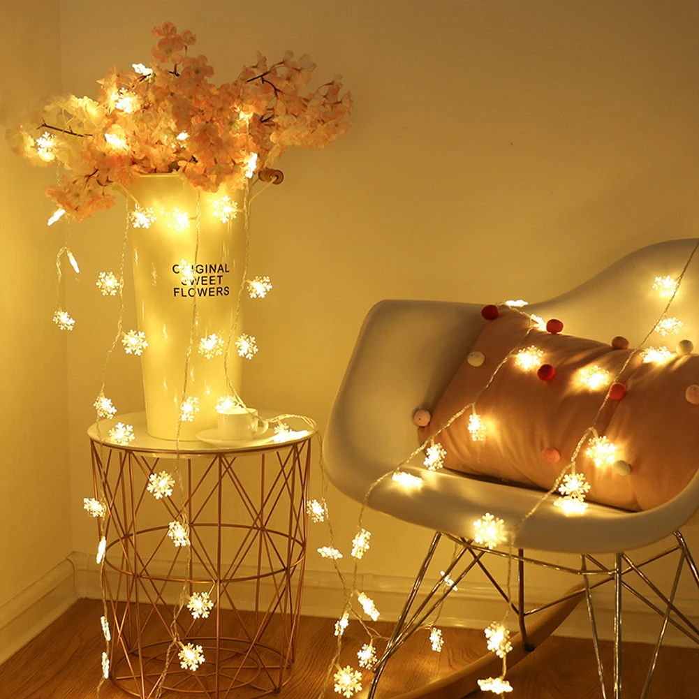 1PC Snowflake String Lights, USB Christmas Snowflaker String Lights DIY Garland String Lights for Xmas Patio Bedroom Party Decor