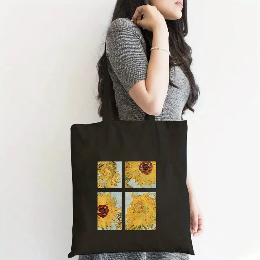 Vintage Floral Art Collection Tote Bag Aesthetic Art Print Canvas Bag Reusable Casual Shoulder Bag for Art Lover Versatile Retro